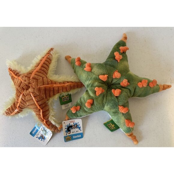 2 Wild Republic stuffed starfish plush realistic TAG green orange 2014 Cuddlekin - Picture 1 of 16